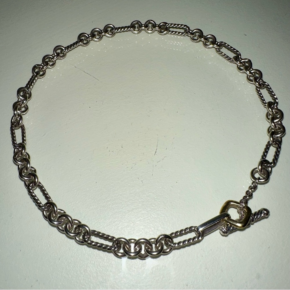 David Yurman Sterling Silver and 18k Gold Figaro Chain Necklace - Picture 4 of 7